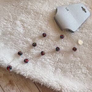 Liz Claiborne Fireball Necklace Silver Tone Multicolor New